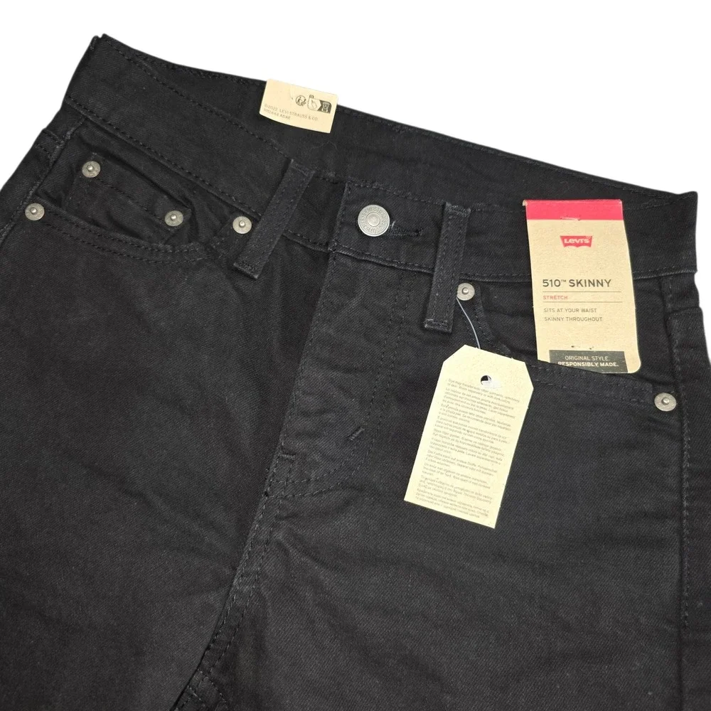 Levis 510 Skinny Jeans Mens 26x32 Black Stretch Denim Modern Fit Pants NEW
